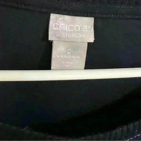 CHICO'S Zenergy Contrast Stitch Navy Blue Tunic Sweatshirt Sweater Size 2 used - Picture 3 of 5